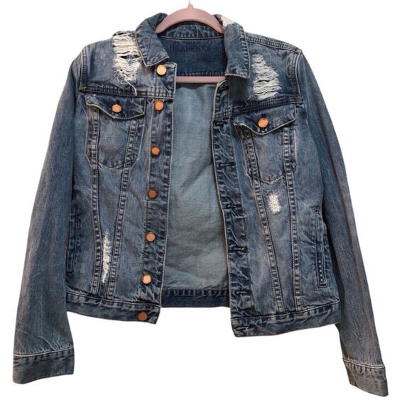 BLANKNYC Jacket Womens Small Blue Distressed Denim Trucker Medium Wash RN 117246 - Picture 1 of 5